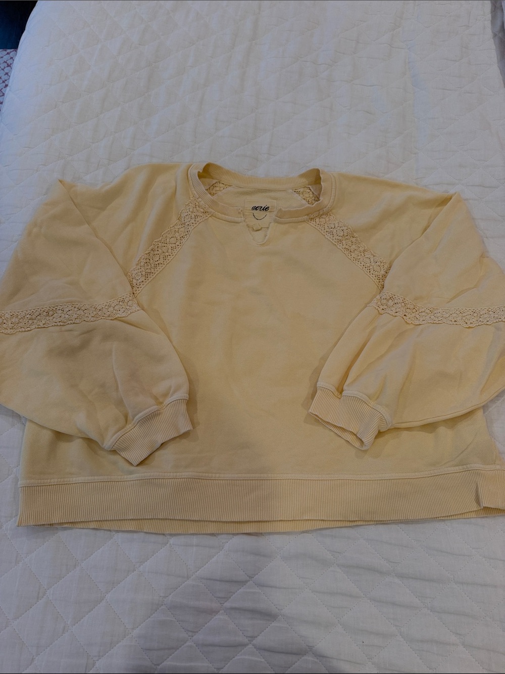 aerie Soft Butter Yellow Lace-Trim Scoop Sweatshirt